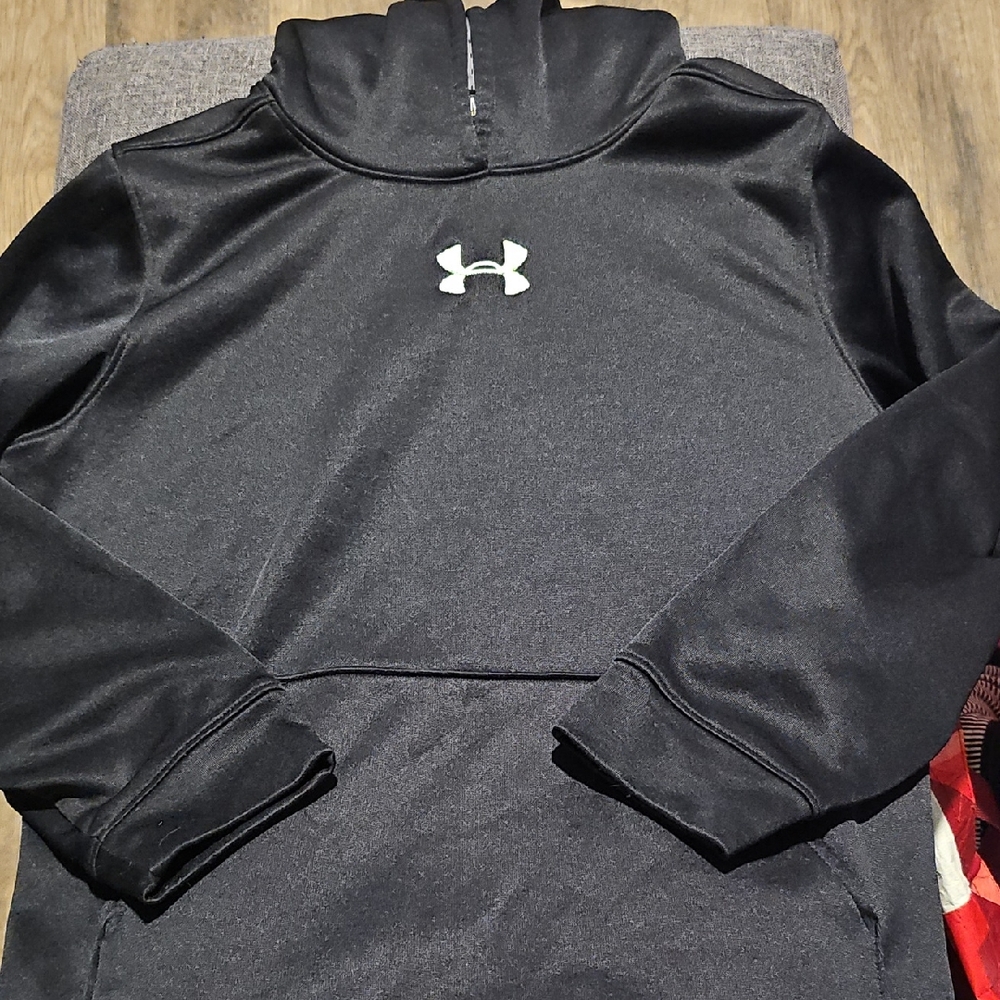 Under Armour Hoodie Sweatshirt Black Youth Medium Boys Neon Green Activewear